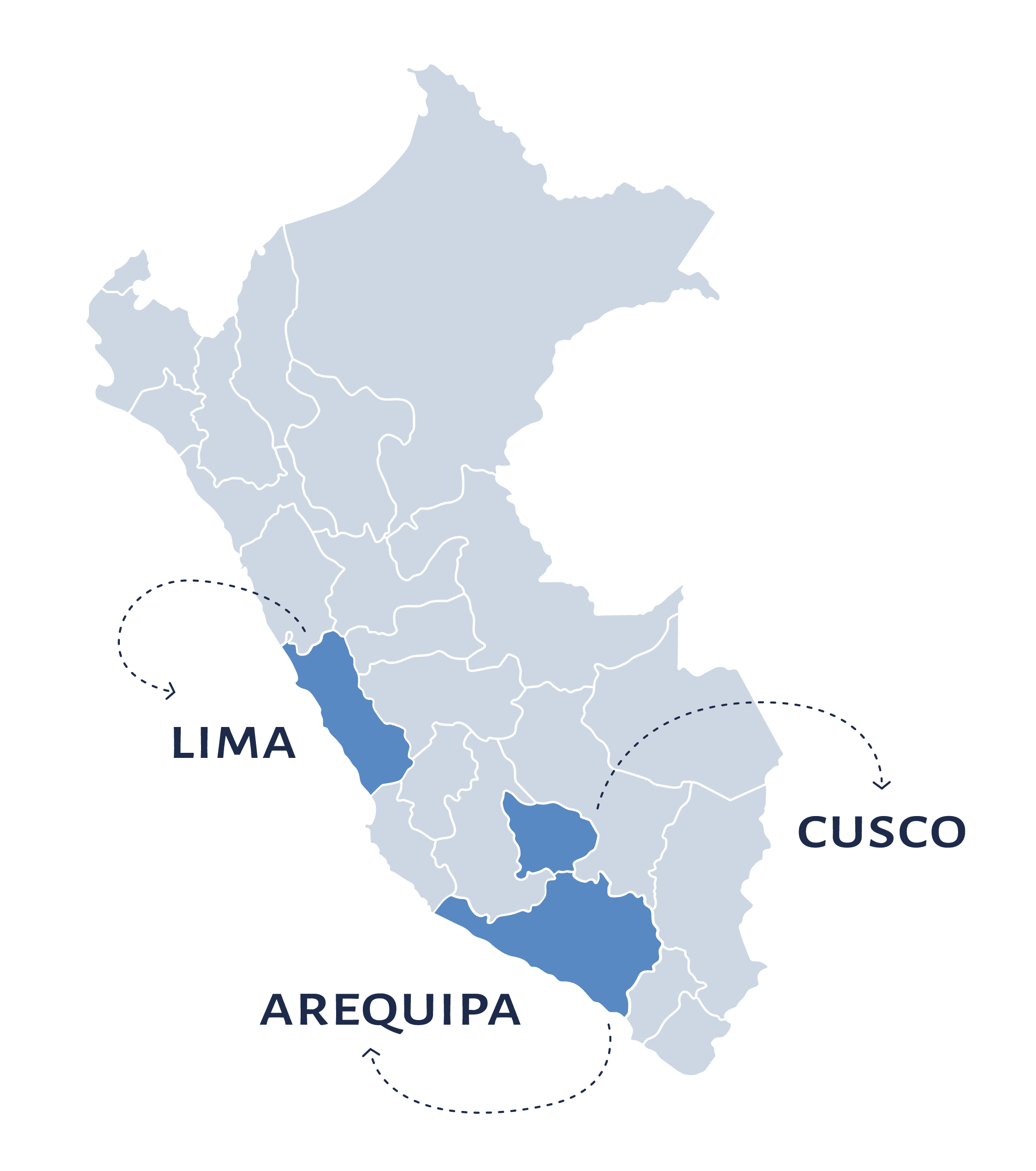 Mapa del Perú con las regiones donde opera Adgeminco